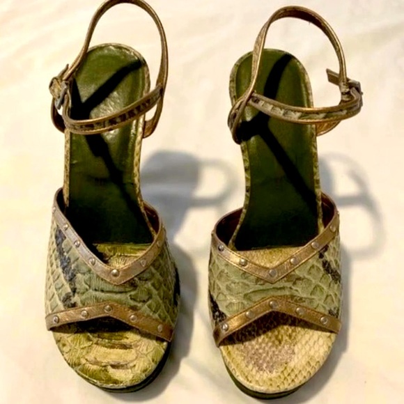 Alessandra Gold Snakeskin Platform Heels - Picture 3 of 4